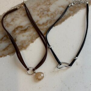 Women’s Brown Suede Necklace with Gold Teardrop Pendant